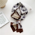 Elegant floral skinny silk scarf in cream and purple with vintage border trim - Yimi Flower Dark Brown Edge