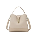Sac seau en tissu beige avec bordures en similicuir et boucle en métal doré - Sac Unique / Abricot