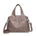 Bolso de mano retro marrón de gran capacidad en cuero texturizado con detalles de costura - Camel