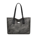 Large dark grey marbled tote bag with slim black shoulder straps and metallic detail - Black
