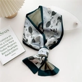 Floral print narrow silk scarf in dark green contrast border for elegant styling - Yimi Flower Green Edge