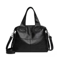 Bolso de mano retro negro en cuero sintético brillante con correa de hombro ajustable - Negro
