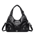 Sac fourre-tout en cuir grainé noir avec fermetures éclair argentées et multi-poches - Noir