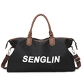 Large black travel duffel bag with brown leather handles and SENGLIN logo on white background - Black