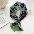Narrow silk scarf for women featuring green rose and houndstooth pattern print - Rose Small Houndstooth Green