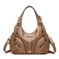 Sac à main marron en cuir grainé avec détails argentés et bandoulière réglable - Kaki clair