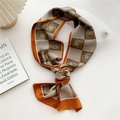 Elegant houndstooth and rose pattern narrow silk scarf with vibrant orange edges - Rose Small Houndstooth Orange