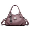 Mauve textured leather tote bag with classic pebble grain and gold-tone kangaroo plaque - Purple