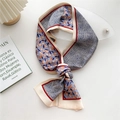 Floral and herringbone double-sided skinny scarf with red border for stylish neck decoration - Reed Blue