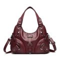 Borsa a mano vintage in morbida pelle bordeaux da donna con anello e rivetti decorativi - Rosso