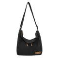 Borsa a tracolla minimalista in nylon nero con tracolla larga e targhetta logo - Nero