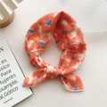 Bandeau en coton et lin avec motif floral orange et bleu et design à nœud élégant - Rose Cherokee Orange