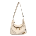 Borsa a tracolla minimalista in nylon beige grande capacità con ampia cinghia regolabile - Bianco