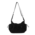 Sac croissant minimaliste en nylon noir avec nœuds décoratifs et poches latérales - Noir