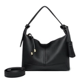 Schwarze Hobo-Tasche aus Leder mit Litschi-Maserung und verstellbarem Schultergurt-Detail - Schwarz