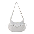 Chic white large capacity crossbody bag with bow drawstring pockets and adjustable strap - White
