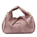 Pink purple corduroy handbag with HAMIROO leather patch and bow drawstring detail - Deep Pink