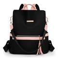 Zaino minimalista in nylon nero con accenti rosa e nappa per il pendolarismo quotidiano - Nero & Rosa