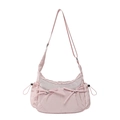 Sac bandoulière rose clair en nylon avec sangle réglable et poches à cordon côté - Rose