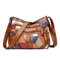 Borsa a tracolla in pelle patchwork con trame coccodrillo blu marrone e rosso - Stile Patchwork Vintage (3060-2)