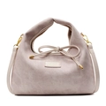 Dusty pink suede shoulder bag with puffy handles and a decorative bow ornament - Off White