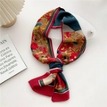 Elegant narrow twilly scarf with abstract floral print in teal, red and yellow - New Year Flavor