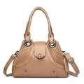 Khaki brown leather underarm bag with pleated sides and horseshoe metal buckle closure - Light Khaki