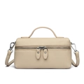 Bolso tipo caja en cuero beige con grabado lychee y cremallera doble de metal plata - Albaricoque