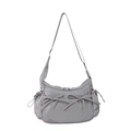 Large silver-grey crossbody bag with bow drawstring pockets in shiny nylon material - Gray