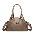 Dark khaki pebbled leather shoulder bag featuring stylish side pleats and rivet accents - Dark Khaki