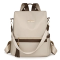 Zaino antifurto beige e marrone versatile con nappa e tracolla rimovibile regolabile - Bianco crema con marrone