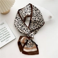 Elegant leopard print silk scarf for women featuring a stylish brown border and long shape - Leopard Stripe Brown