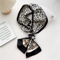 Narrow neck scarf with black and white leopard print and Christian lettering detail - Leopard Stripe Black