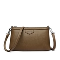 Borsa a busta in pelle marrone grana litchi con cuciture a contrasto bianche e tracolla - Grigio Elefante