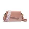 Dusty pink small square crossbody bag with wide geometric strap and golden text - Pink