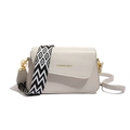 Cream white crossbody box bag with woven texture and patterned wide shoulder strap - White
