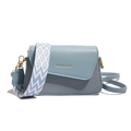 Blue-grey small crossbody bag with wide geometric strap and golden hardware accents - Blue