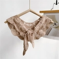 Châle en crochet beige ajouré avec dentelle et lien frontal pour le printemps - Camel