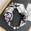 Detail of silk scarf necklace with crystal pavé balls and black and white leaf prints - Black and White Plant Leaves (4M Rose Leaves)