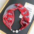 Detail of red silk scarf necklace with horse print and rhinestone magnetic buckles - Red Horse Ripple Patchwork