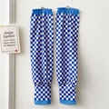 Detailed view of blue and white checkered sun sleeves with elastic ruffled cuffs - Small Blue and White Checkerboard