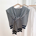 Knitted shawl with black and white checkerboard pattern and nautical collar tie design - Black & White Checkerboard