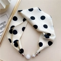 Close-up of silk polka dot neckerchief with silver rhinestone-encrusted ball details - White Base Large Polka Dot