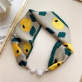 Silky scarf necklace featuring yellow tulip print and crystal ball magnetic clasp - Green Tulip Floral