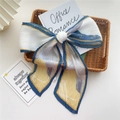 Pleated silk scarf hair tie with navy blue, yellow and white abstract patterns - 7 Pleated Blue Scenery