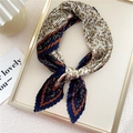 Elegant pleated square scarf featuring a vintage blue and orange chain pattern design - Navy Leaf Chain Pattern (YZ7018-27)