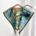 Artistic Van Gogh Starry Night oil painting style silk shawl scarf in navy blue - Green Field