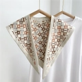 Beige horsebit geometric silk-feel scarf collar accessory displayed on a white t-shirt - Square Buckle