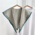 Elegant ivory silk scarf with dark green border and vintage geometric chain pattern - H-Ring Buckle