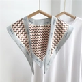 Light blue triangle shawl scarf with geometric pattern and loves print on white tee - Sushi Lattice Pink